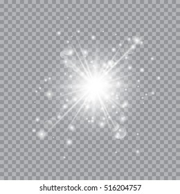 Transparent White Glow light effect. Star burst with sparkles