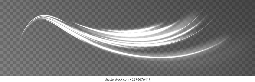 Transparent white light effect background. Dynamic white spiral, vortex or blizzard. Sparkling light effect on transparent background.	