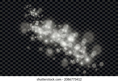 Transparent white star trail with particles. Vector illustration
