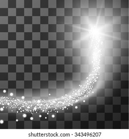 Transparent white star trail with particles. Vector effects. Eps10.