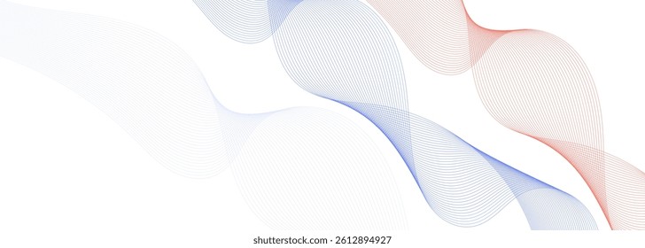 Transparent white wide background with abstract futuristic technology isolated blue and red wavy lines.