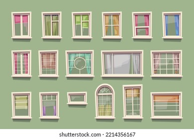 ventanas transparentes gran conjunto en estilo de dibujos animados