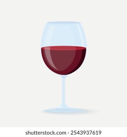 Vidrio de vino transparente en diseño plano, vaso de vino tinto aislado sobre fondo blanco. Ilustración vectorial