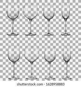 Transparent wine glass set. Wine glasses. Realistic vector