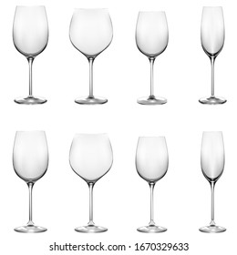 Transparent Wine Glass Set. Wine Glasses. Realistic Vector