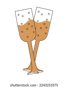 Transparent wine glasses empty and with champagne, isolated on transparent background.
