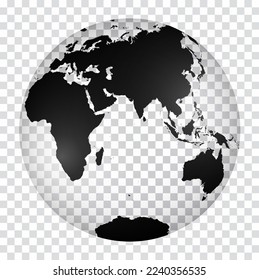 Transparent World Map in globe shape of Earth. Nicolosi globular projection – 3D.