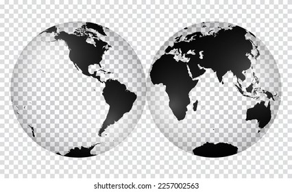 Transparent World Map in globe shape of Earth. Nicolosi globular projection – 3D.