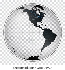 Transparent World Map in globe shape of Earth. Nicolosi globular projection – 3D.