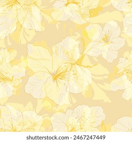 Transparent yellow azalea flower Minimal seamless pattern Modern print on a light background. Suitable for textile design Screensavers, covers, cards, invitations, posters, gift wrap