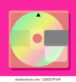 Transparent Yellow Blank Mini disc Mockup template, on bright pink background