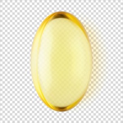 Transparent Yellow Capsule Vitamin E Pill Isolated 3d Realistic Vector Illustration. Omega 3 Close-up. Healthcare Concept. Pharmaceutical Medicine.  Supplements Pill, Nutrients And Probiotics