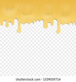 Transparent yellow jam border. Honey or apricot syrup dripping. Splash texture isolated on transparent background