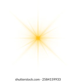 Transparent yellow sunlight special lens flash light effect. Sun light with glare. Golden flash png. Vector illustration for perfect effect with sparkles. Sun rays png.