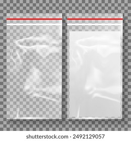 Transparent zip bags on a transparent background. Vector illustration