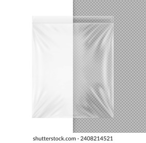 Transparent zip lock bag mockup. Hight realistic vector illustration isolated on white and grey backgrounds. Ready for  your design. EPS10.	