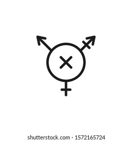 Transphobia thin line icon. Transgender, transsexual symbol, prohibition isolated outline sign. Discrimination concept. Vector illustration symbol element for web design and apps.