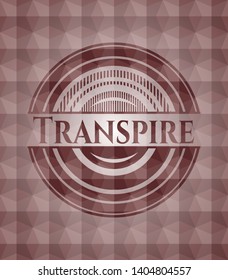 Transpire red emblem with geometric pattern background. Seamless.