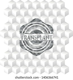 Transplant grey emblem with geometric cube white background