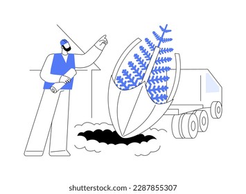 Transplanting trees abstract concept vector illustration. Professional landscape designer controls moving of trees, making a garden, exterior works, planting process abstract metaphor.