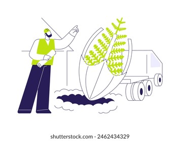 Transplanting trees abstract concept vector illustration. Professional landscape designer controls moving of trees, making a garden, exterior works, planting process abstract metaphor.