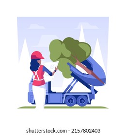 Transplanting trees isolated concept vector illustration. Professional landscape designer controls moving of trees, making a garden, exterior works, planting process vector concept.