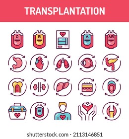 Transplantion line icons set. Isolated vector element.