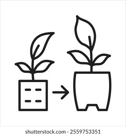 Transplants the Plants Icon. Repotting Plants. Vector Editable Stroke