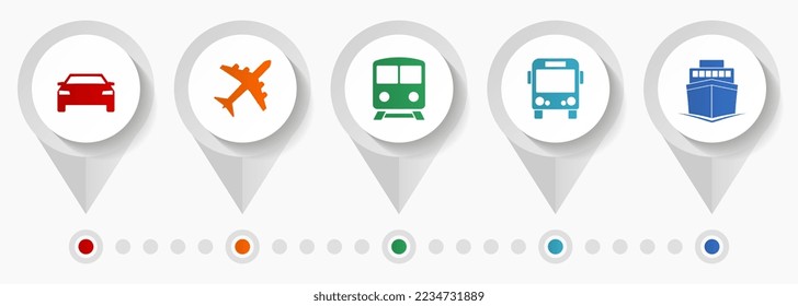Transpor vector icons, vehicles flat design web pointers collection, business concept infographic template