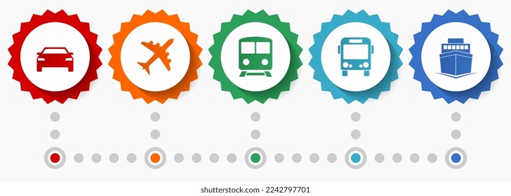 Transpor vector icons, vehicles flat design web badges collection, business infographic template