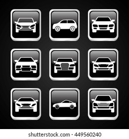 Transporation design represented by set of cars silhouette over frames design. Flat illustration. Black background