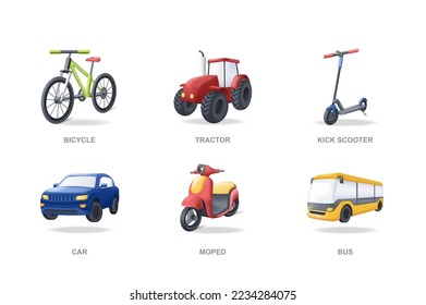 Transport 3D icons set in modern design  Pack isolated elements