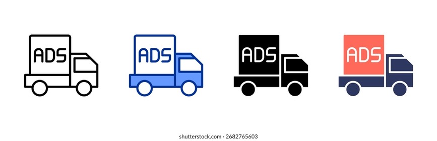 Colección de varios estilos de la hoja de iconos de anuncios de transporte