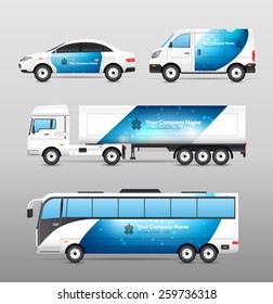 Transport advertisement design blue template decorative icons set isolated vector illustration