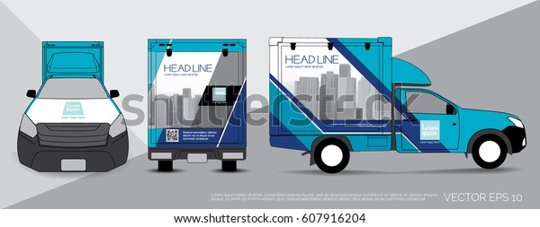 Transport\
advertisement design with pickup\
trucks