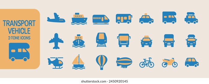 Transport aircraft and vehicle icon set