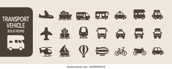 Transport aircraft and vehicle icon set