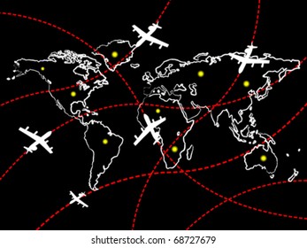 transport airplanes on map