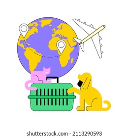 Transport of animals abstract concept vector illustration. Animal transport, inside plastic cage, horses in transit, truck trailer on countryside, flock of sheep, slaughterhouse abstract metaphor.