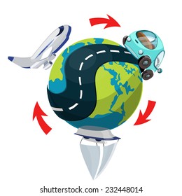 Transport around the globe, vector illustration.