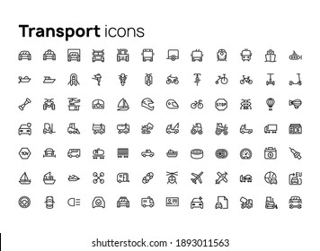 Transport and auto parts. High quality concepts of linear minimalistic flat vector icons set for web sites, interface of mobile applications and design of printed products.