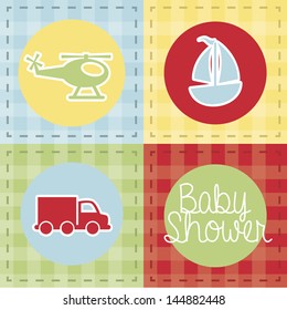 transport baby shower over grid background vector illustration
