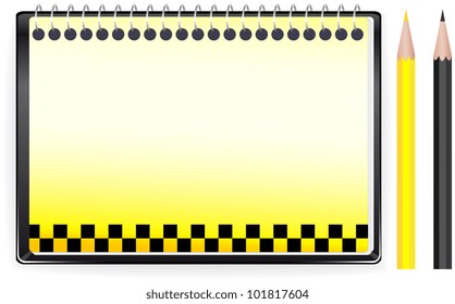 transport background with notepad empty page, taxi sign and space for text