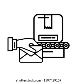transport band with boxes packing postal service vector illustration design