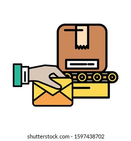 transport band with boxes packing postal service vector illustration design