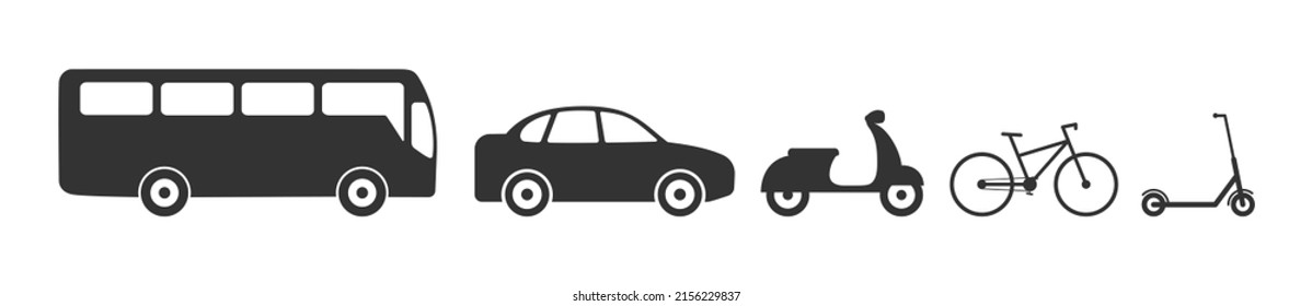 Transport black icons. Land transport set. Vector isolated on white.