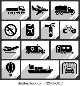 Transport black icons on white paper stickers-02