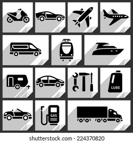 Transport black icons on white paper stickers-09