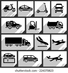 Transport black icons on white paper stickers-05