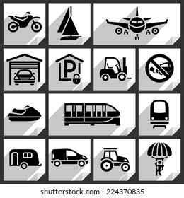 Transport black icons on white paper stickers-08